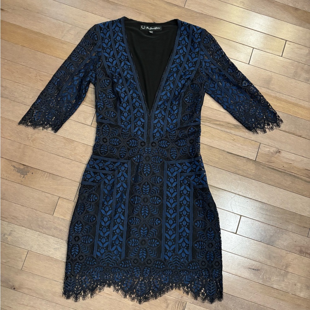 For Love & Lemons Black and Blue Lace Cutout Mini Dress XS/P